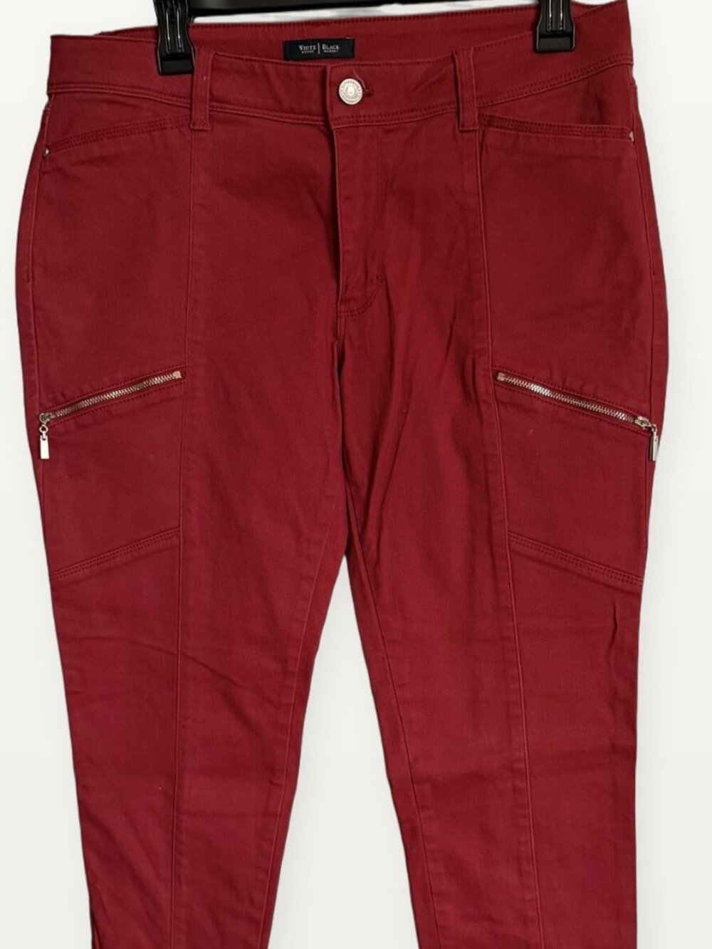 White House Black Market Burgundy Skinny Crop Zip Pants 12